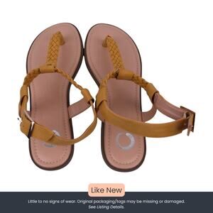 Journee Collection Genevive Ankle Strap Flat Sandals Size 9 Mustard